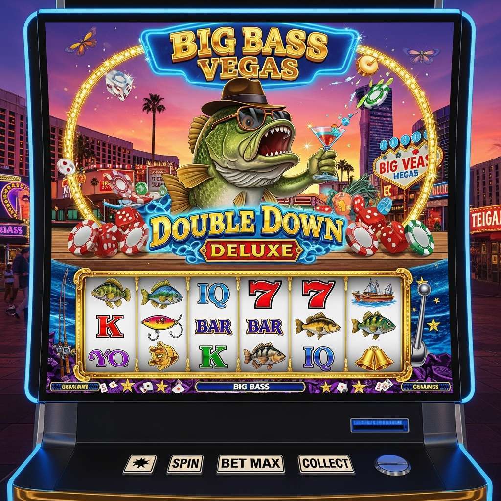 Big Bass Vegas Double Down Deluxe Giocatori di poker al tavolo verde del casinò con crupier